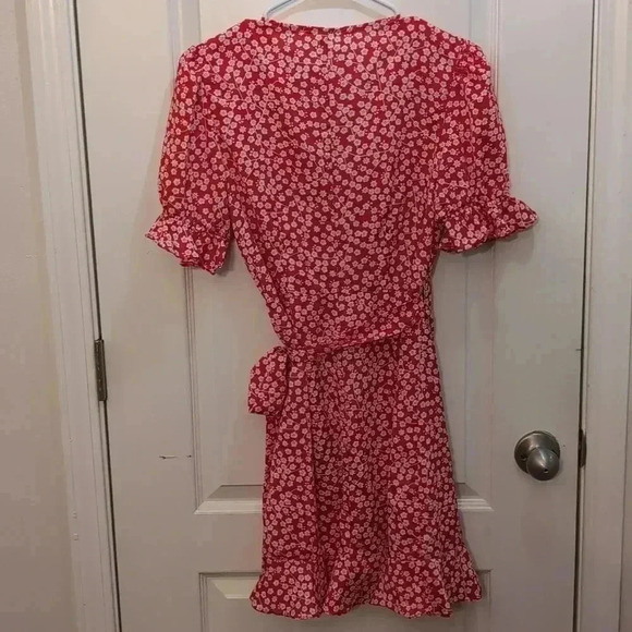 Saints + Secrets Red Floral Wrap Mini Dress - Picture 2 of 9
